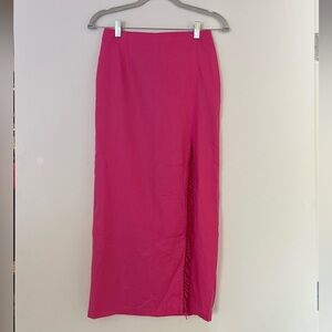 Zara Women's Hot Pink/Fuschia High Waisted Maxi Skirt with Side Slit